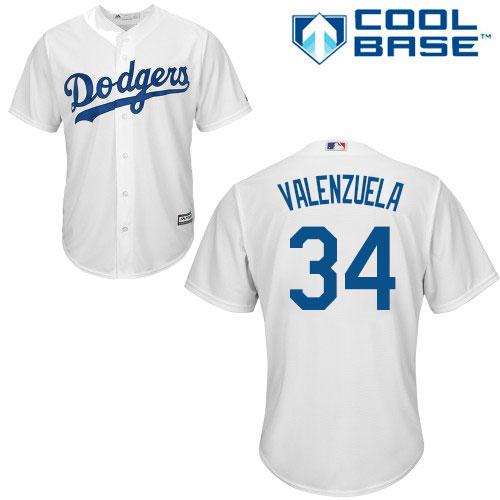 Dodgers #34 Fernando Valenzuela White Cool Base Stitched Youth MLB Jersey - Click Image to Close